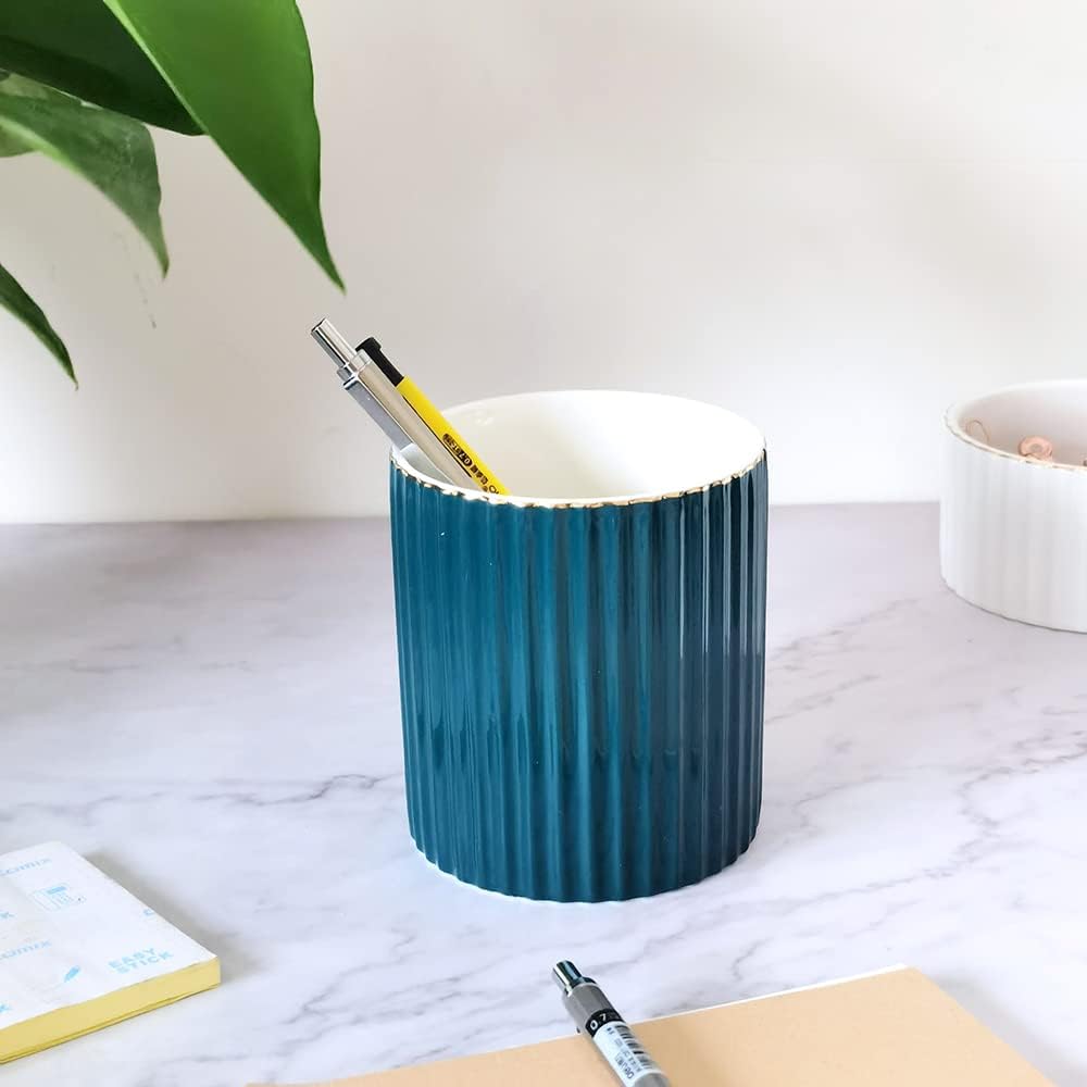 Green Fluted Ceramic Pen Cup - view 2