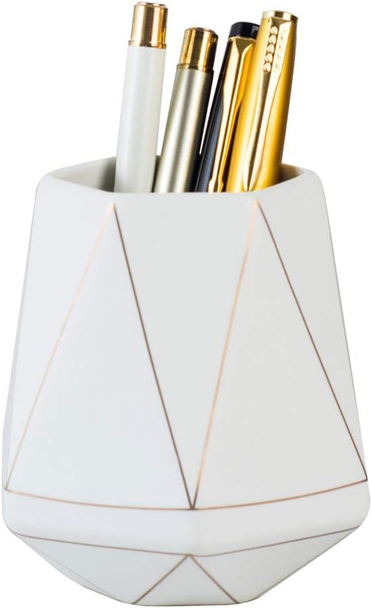 Geometric White Ceramic Pen Cup - view 1