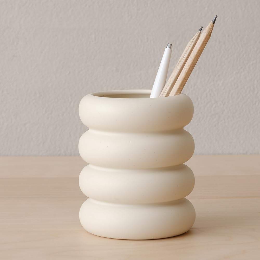Cream Stacked-Ring Pen Cup - view 1