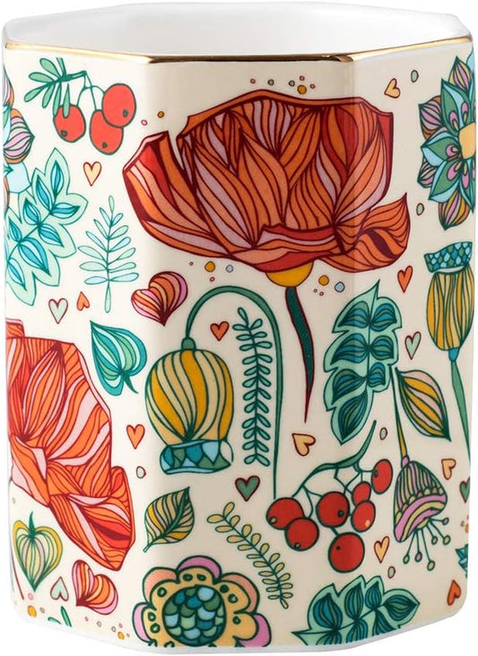 Illustrated Floral Ceramic Pen Cup - view 1